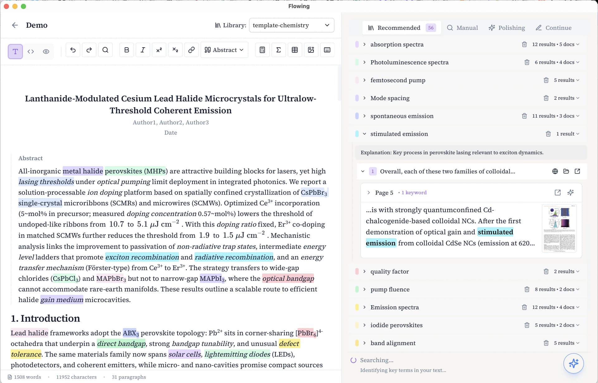 As you write, Flowing surfaces Snippet Cards from your local library—with page thumbnails you can open in one click.