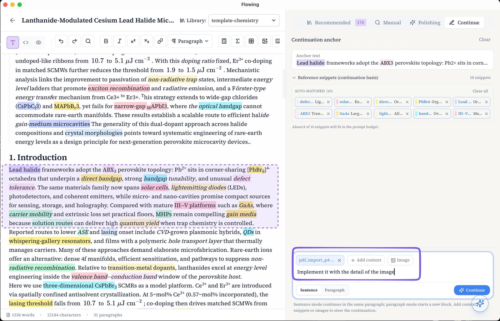 Adding text, images, and @context before continue writing