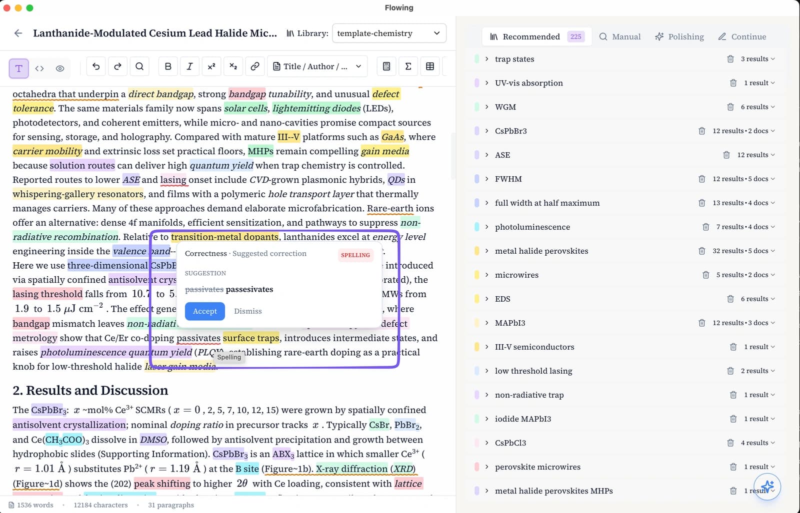 Hovering draft text to see an inline grammar fix